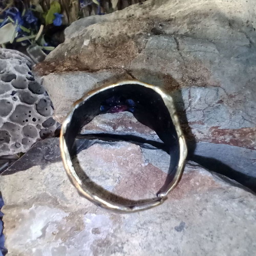 Large handmade silver (925) ring with ruby and 22k gold plating, like new