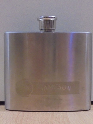 Jameson Irish Whiskey old promotional metal flask used
