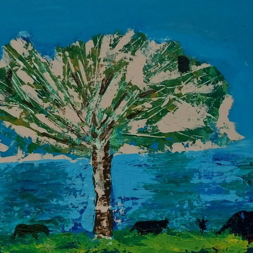 Landscape acrylic painting on plywood new 40x30cm