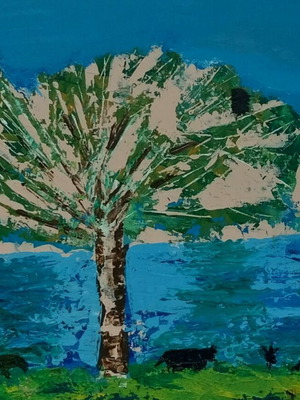 Landscape acrylic painting on plywood new 40x30cm