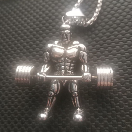 Stainless Steel Necklace with Bodybuilder Pendant new, silver