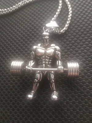 Stainless Steel Necklace with Bodybuilder Pendant new, silver
