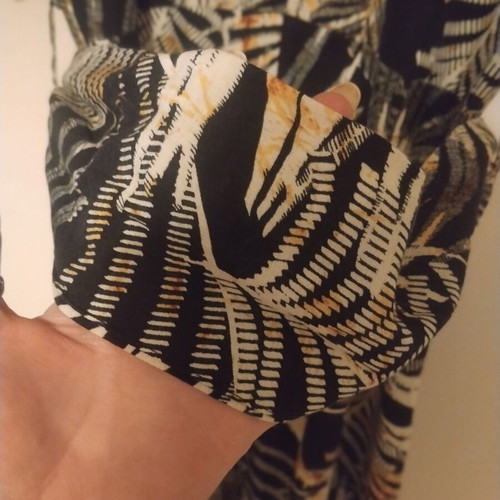 Zara Tropical Print Linen Blend Belted Shirt Dress like new, black