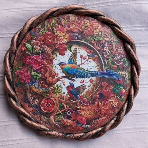 Wooden puzzle frame 17cm new with handmade clay border