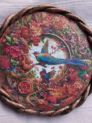 Wooden puzzle frame 17cm new with handmade clay border