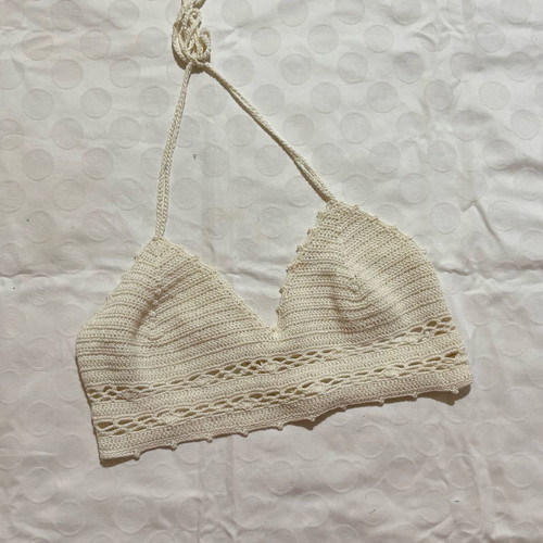 Embroidered bikini top like new, size S, white and beige
