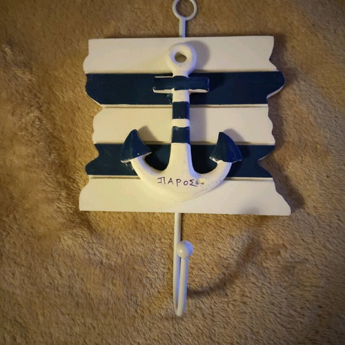 Wall hook souvenir Paros like new, wood and metal