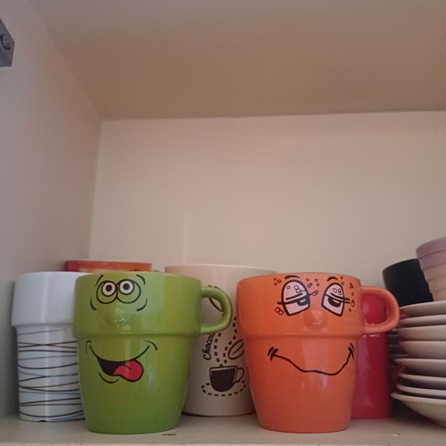 Vintage ceramic mugs Funny Faces set of 2