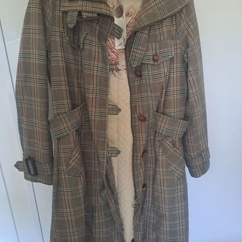 Fornarina plaid coat like new, brown with green details, size L
