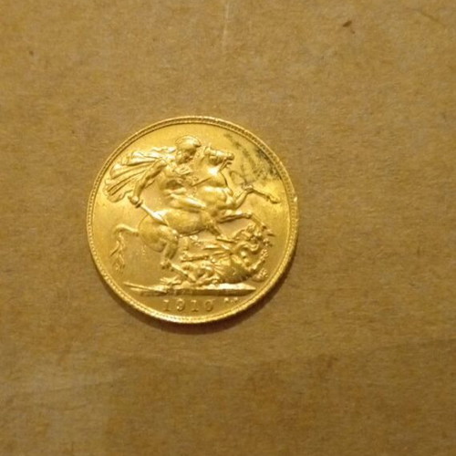 Gold Sovereign 1910 used from the British Royal Mint
