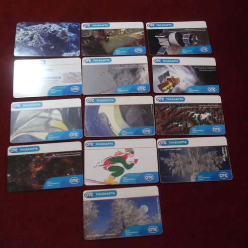 Phone cards used, pack of 13 with planetarium and landscapes theme
