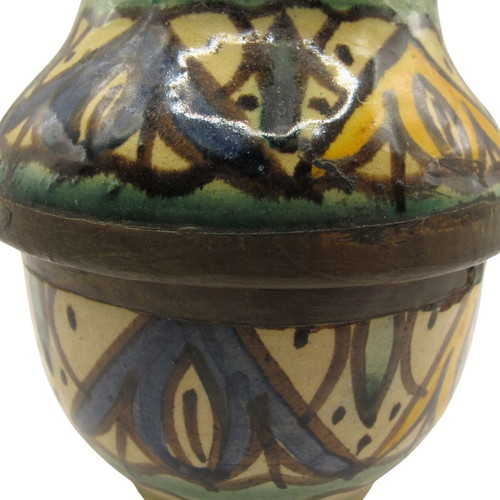Moroccan ceramic jar vintage like new with lid and brass fittings 1950-1960