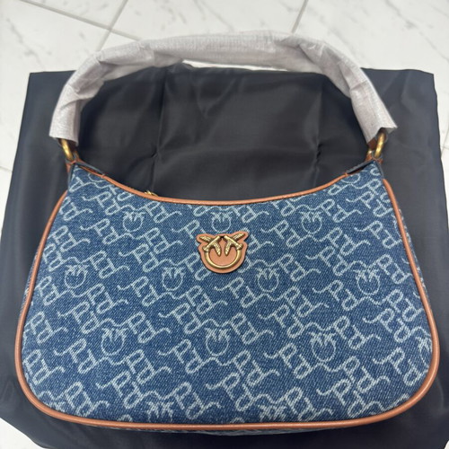 Pinko hobo bag, blue denim with brown leather details