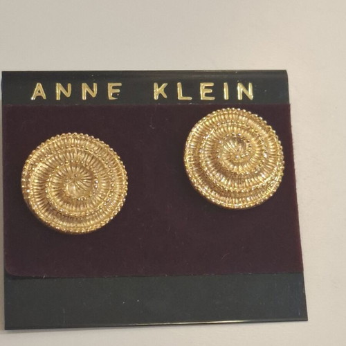 Vintage Anne Klein women's earrings round with spiral design gold finish new