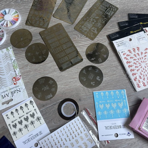 Mega Nail Art Decoration Bundle new, stamping plates, stickers, rhinestones
