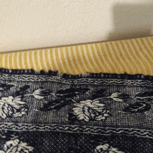 Wool Blanket like new, dark blue with white floral pattern