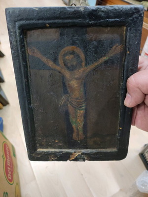 Very old used image with the crucifixion of Christ