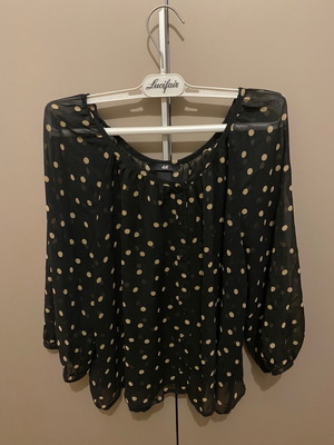 H&M blouse used, black transparent polka dot, size 36
