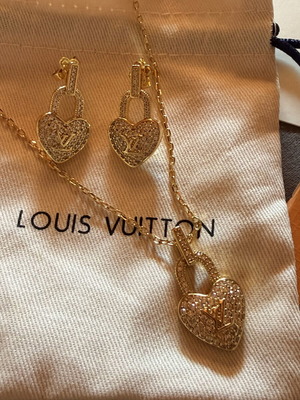 Louis Vuitton style heart necklace and earrings set 18K gold plated