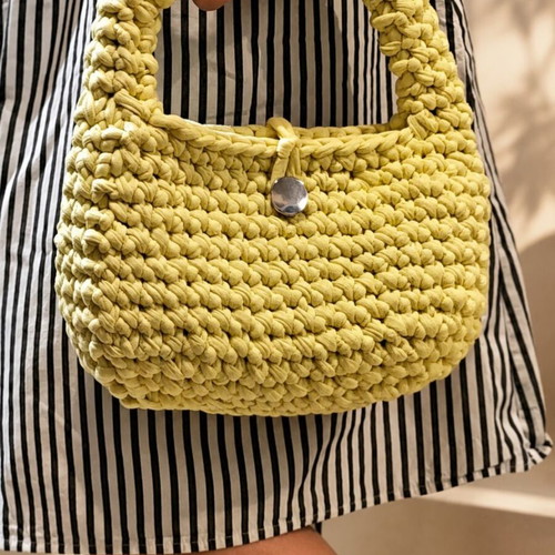 Handmade knitted handbag, yellow