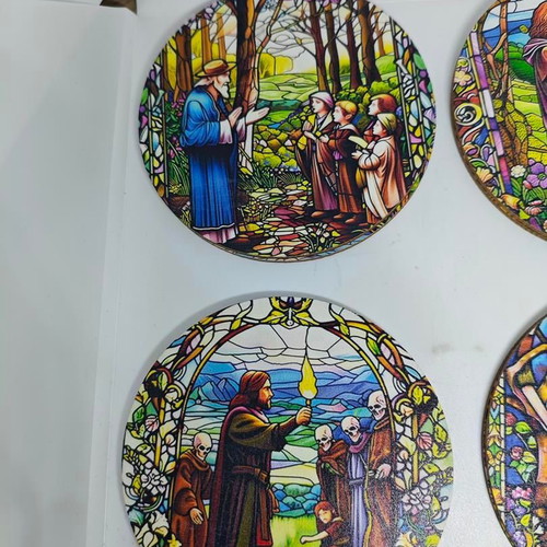 Lord of the Rings wooden coasters like new with stained glass design