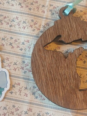 Michigan sticker and wooden ornament new