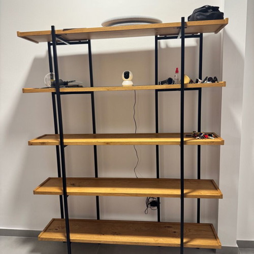 Shelf unit with solid wood and metal, 1.80m height, 1.40m width