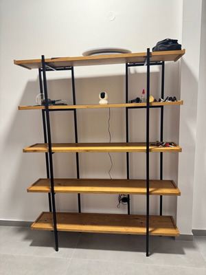 Shelf unit with solid wood and metal, 1.80m height, 1.40m width