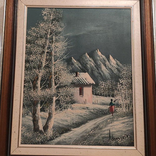 Oil painting on canvas Athineos winter landscape like new