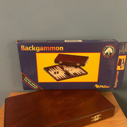 Wooden Philos Travel Backgammon new with 30 checkers and dice