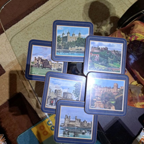Harrod's Knightsbridge British Castles coasters with cork, new set of 6