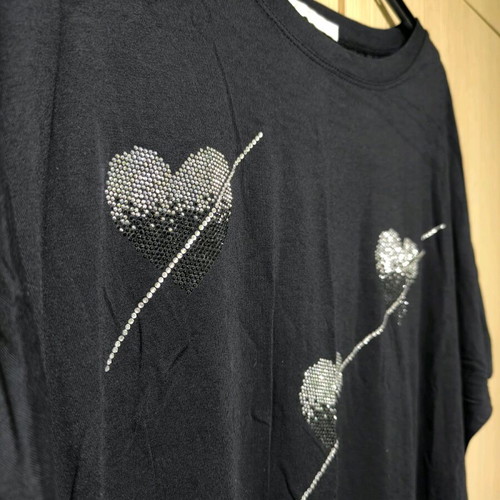 Short-Sleeve Blouse new, black, size XL with rhinestone hearts