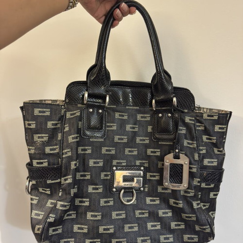 Guess Vintage Y2K Monogram Tote Bag black canvas shoulder bag used