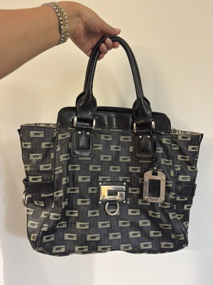 Guess Vintage Y2K Monogram Tote Bag black canvas shoulder bag used