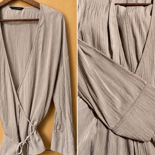 Zara caftan beige wrap blouse jacket like new, size XS