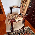  Πολυθρόνα Καρέκλα χειροποίητη σκαλιστή με κέντημα αντίκα vintage X 2