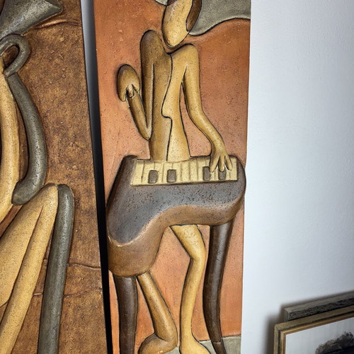 Decorative wall art set of 3 used, large 90x25 cm each
