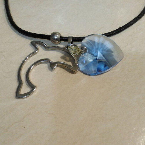 Women's necklace with silver dolphin and colorful stones, like new
