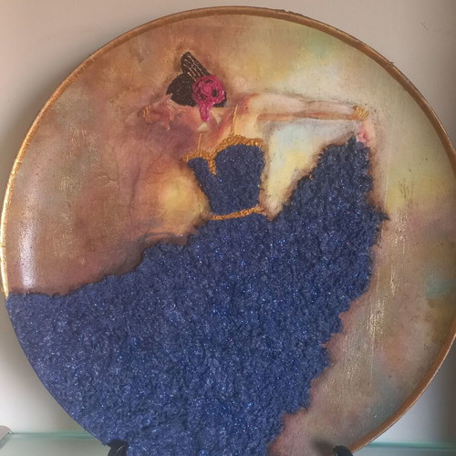 Decorative platter handmade with decoupage techniques 32cm new
