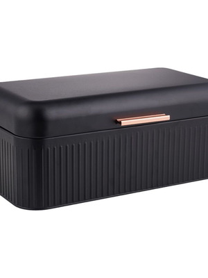 Metal bread box black with rose gold handle new