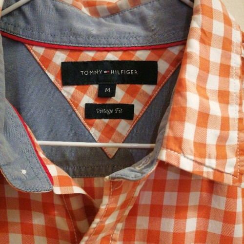 Tommy Hilfiger checked shirt like new, size M, white and orange