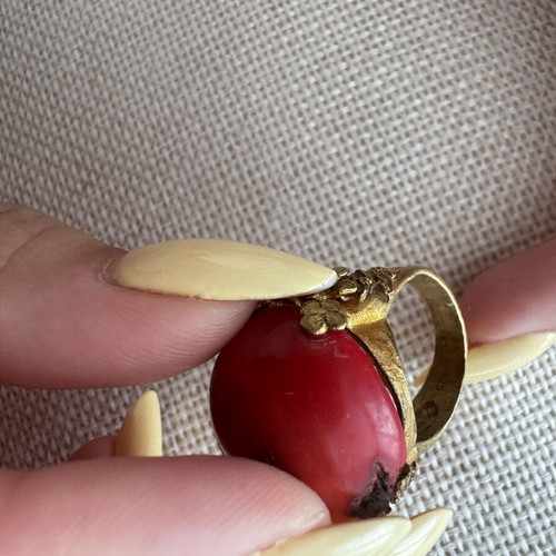 Silver 925 ring with authentic coral, vintage handmade no 55