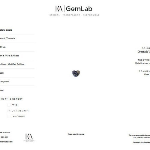 Tanzanite 2.85 ct violet and green ICA GemLab certified