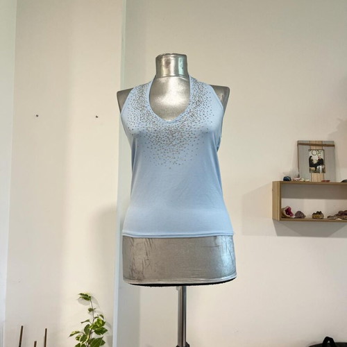 Y2K 00s Embellished Halterneck Top by Clockhouse C&A size UK14 EU40 used, blue