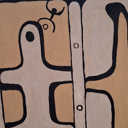 Abstract painting 50x60 cm signed K.M. used, tribal ethnic art