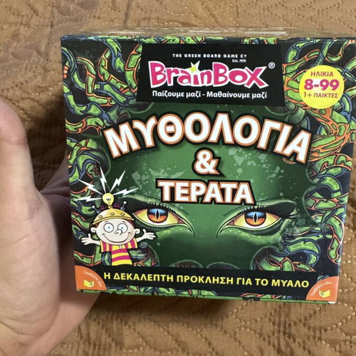 Brain Box Mythology and Monsters used, 55 cards, missing hourglass and dice