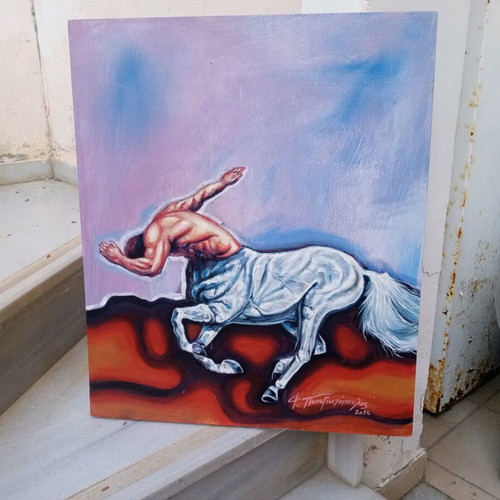 Handmade landscape canvas used with Centaur painting gift