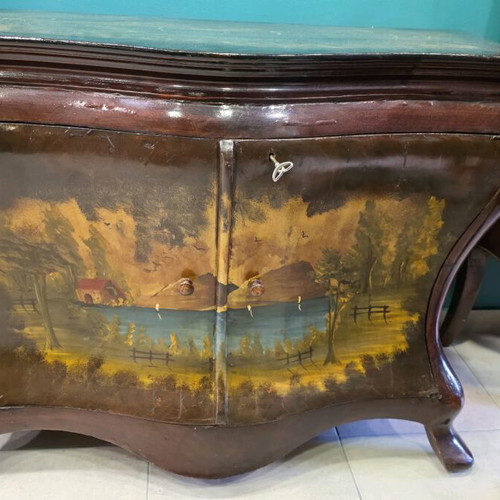 Masterpiece Louis XV Bombe Cabinet like new with hand-painted oil landscape