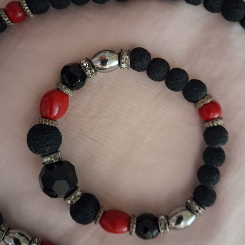 Jewelry set from black Santorini lava stone, like new