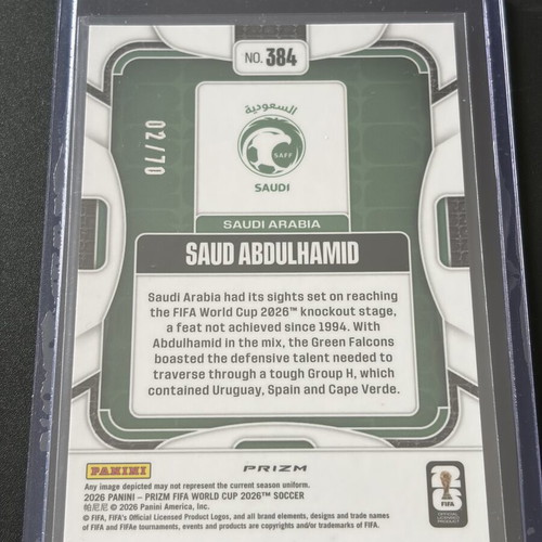 Saud Abdulhamid Panini Prizm World Cup 2026 RC card #02/70